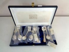 A boxed set of eight Hallbergs silver teaspoons