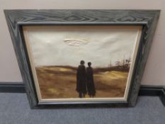 A continental school oil on canvas, two figures, initialed J.