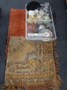 Two baskets containing miscellaneous china and glassware to include teapots, tea ware,