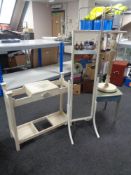 A painted Edwardian stick stand together with a painted coffee table fitted a drawer,