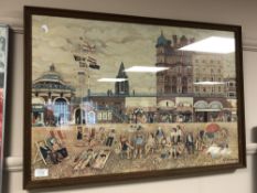 After Alfred Daniels : Figures on a beach, colour print,