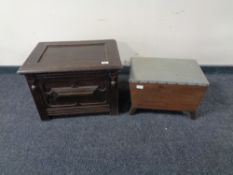 A nineteenth century oak storage box together with a further storage stool