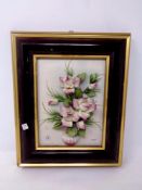A Capodimonte floral plaque in frame