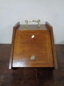 A late 19th century inlaid mahogany coal receiver with brass handle (no liner)