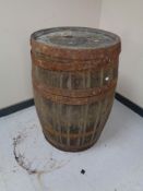 An oak coopered whiskey barrel