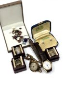 Three boxed silver thimbles together with a silver dress ring, necklace,