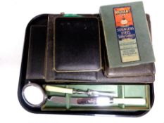 A tray containing oval plated photo frame together with a quantity of boxed plated and stainless