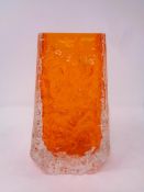 A Whitefriars bark textured coffin vase, tangerine,