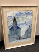 Continental school : Study of a church, watercolour, 39 cm x 52 cm,