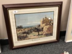 After David Farquharson : Harvesting in the shires, colour print, 40 cm x 29 cm, framed.