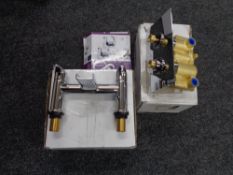 A tray of pair of boxed Cooke & Lewis Blyth basin taps together with a boxed bath filler and a