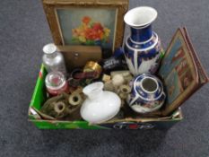 A box containing miscellaneous to include a Stones best bitter battery operated clock,