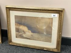 Early Twentieth Century School : Fishing Boats Under Sail by a Rocky Headland, watercolour,