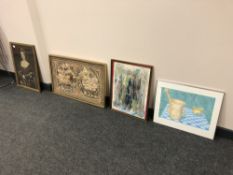 A monochrome print depicting a lady wearing a dress, 40 x 52 cm,