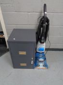 A two drawer metal filing chest with key together with a Vax Rapide carpet washer