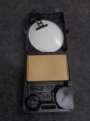 A cased portable satellite dish