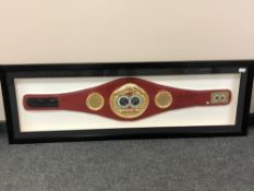 A sporting memorabilia montage : A replica IBF World Champion boxing belt signed by Gennady