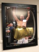 A sporting memorabilia montage : A signed gold VIP boxing glove, Billy Joe Saunders,