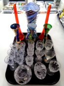 A tray containing 20th century glassware to include Venetian glass vase, hand painted gilded vases,