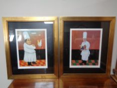 Two Guy Buffet prints of French waiters