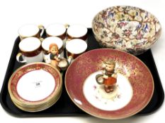 A tray of Crown Staffordshire part bone china coffee set, two West German figurines,