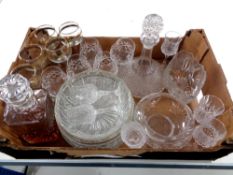 A box containing a quantity of assorted glassware to include whiskey and ship's decanter,