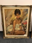 Continental colour print - seated ballerina,