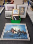 A quantity of assorted pictures and prints to include a Palermo print 'The Wild Ones',