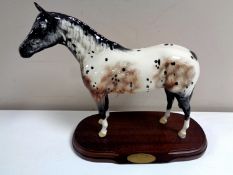 A Royal Doulton Appaloosa horse on plinth.