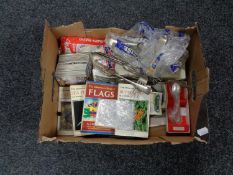 A box of Observer books, plated cutlery, Doctor Who cards,