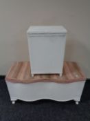 A painted loom ottoman together with a basket