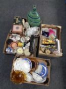 Four boxes containing miscellaneous to include a contemporary vase, kitchen storage jars,
