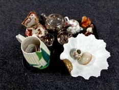 A tray containing Royal Winton three piece tea set, Aynsley teapot,