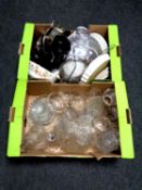 Two boxes containing 20th century glassware, kitchenalia,