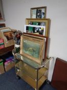 A 20th century three tier gilt hostess trolley, no lead,