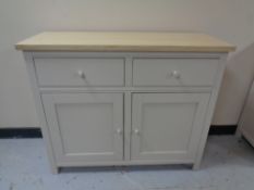 A painted double door sideboard fitted two drawers with a pine effect top (wooden handles)