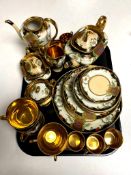 A tray of Japanese hand painted tea service