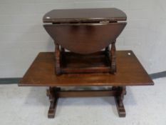 An oak refectory coffee table together with a drop leaf occasional table