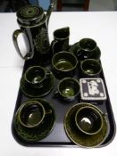 A tray containing a 15 piece glazed pottery tea service together with a Wedgwood basalt lidded