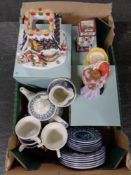 A box of three boxed Party Lite Christmas tea light holders together with a small quantity of blue