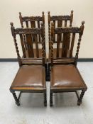 A set of four Edwardian oak barley twist dining chairs