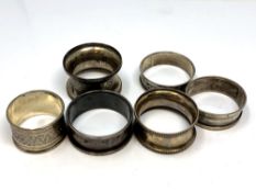 Six assorted silver napkin rings CONDITION REPORT: 77.