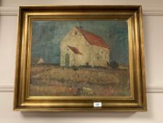 Continental school : A red tiled house, oil on canvas,