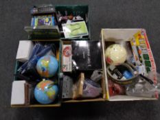 Four boxes of miscellany to include CD's, food steamer, weight lifting belt,