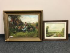 Florence Smith (20th century), Milkmaid with cows and poultry oil on canvas,