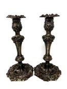 A large pair of George IV ornate silver candlesticks with sconces, John Watson, Sheffield 1821,