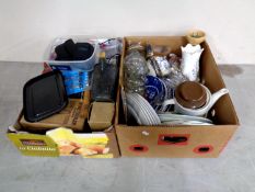 Two boxes containing miscellaneous to include antique and later blue and white plates, Aynsley vase,