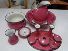 An antique five piece wash set together with matching six piece trinket set