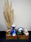 Two boxes containing a quantity of antique and later china to include jardiniere on stand,