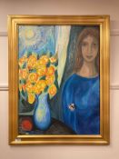 Continental school : Study of a lady by a window, oil on canvas,